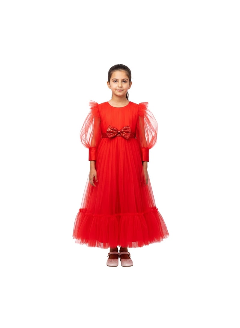 D'Daniela Bow Detailed Princess Maxi Dress Red - Image 3